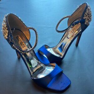 Badgley Mischka Blue Satin Heels with Crystal Accents Size 8.5